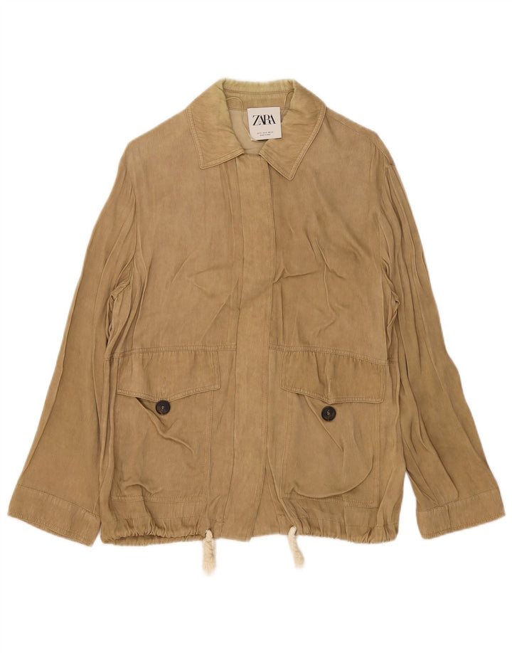 Zara Mujer Chaqueta Utilitaria UK 10 Small Viscosa Beige