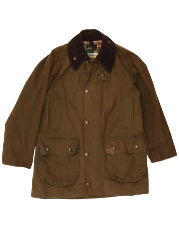Vintage hombres chaqueta de algodón encerado Reino Unido 34 XS algodón caqui