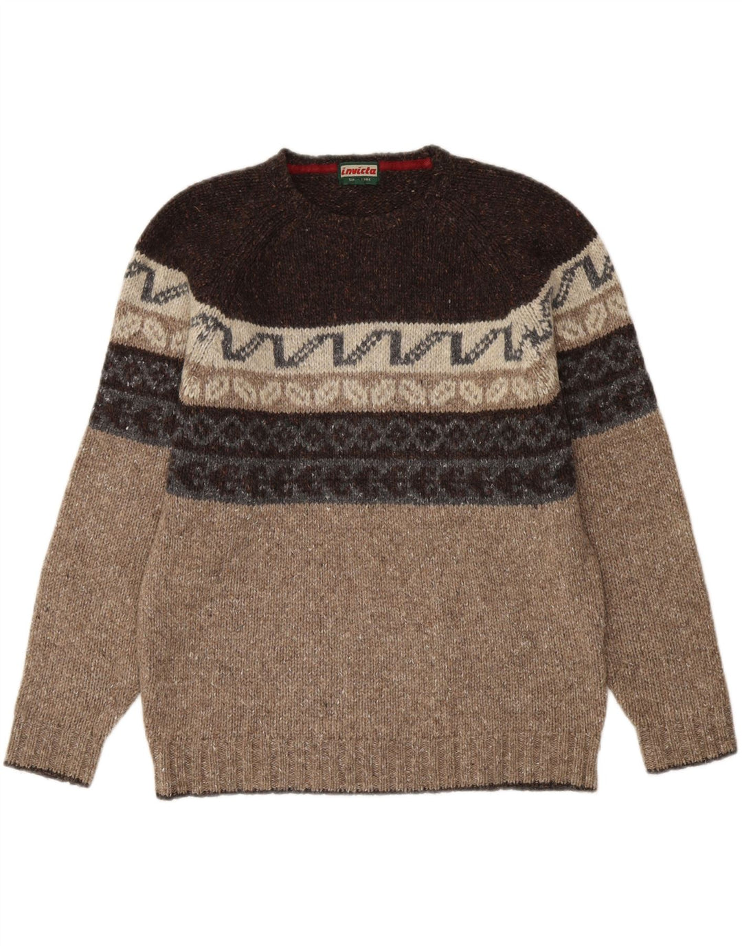 Suéter tipo jersey con cuello redondo para hombre Invicta Lana Fair Isle marrón medio