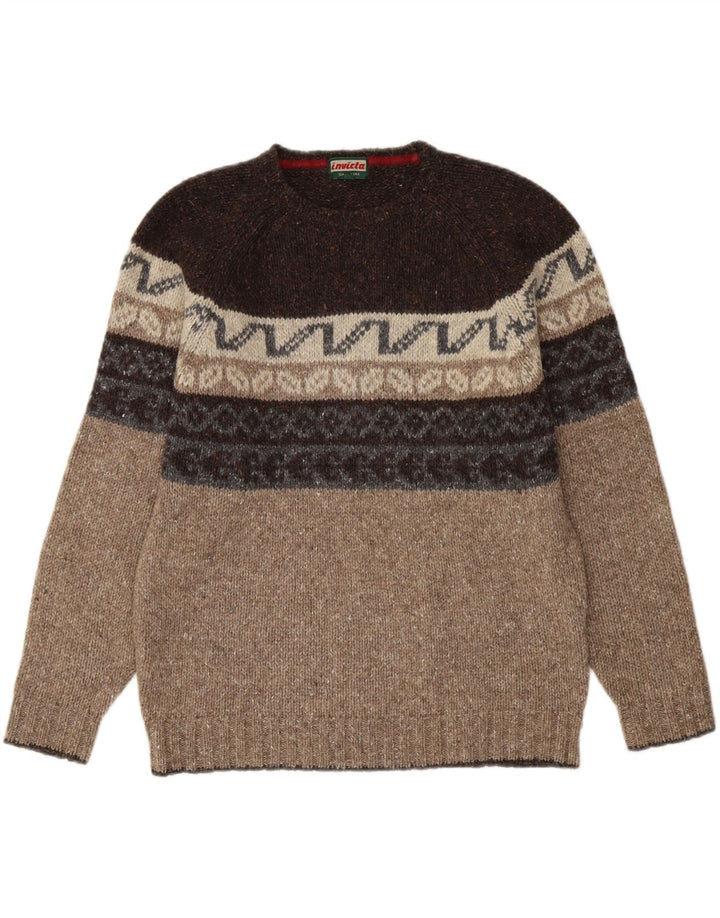 Suéter tipo jersey con cuello redondo para hombre Invicta Lana Fair Isle marrón medio
