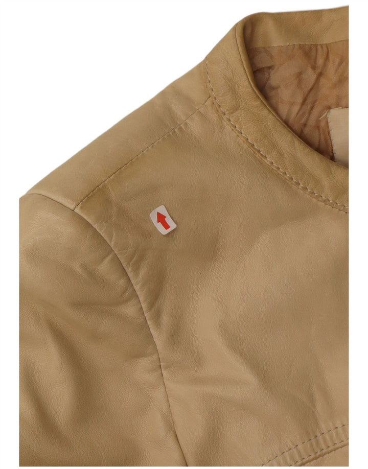 Valentino Mujer Crop Chaqueta De Cuero IT 40 Small Cuero Beige