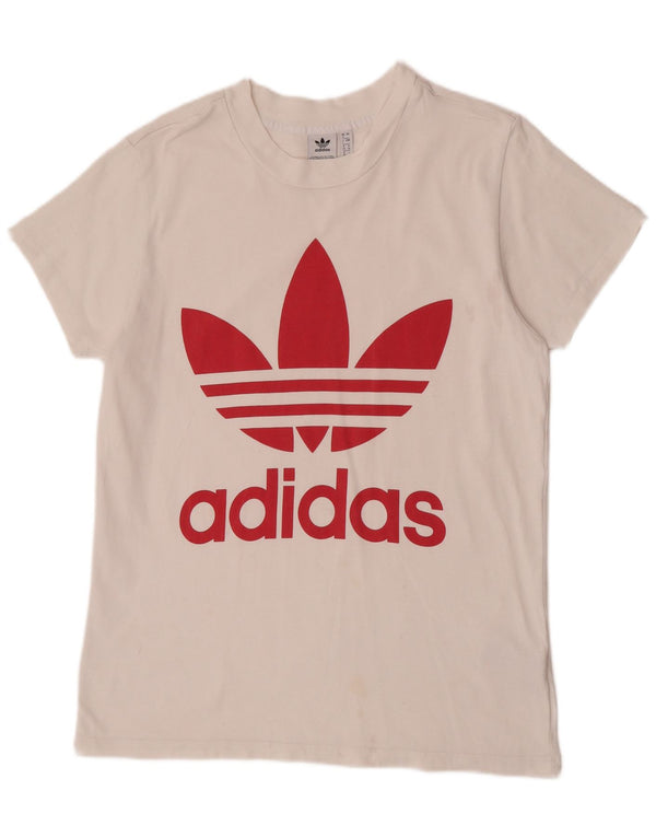 Adidas Camiseta gráfica extragrande para mujer, talla 8, color blanco