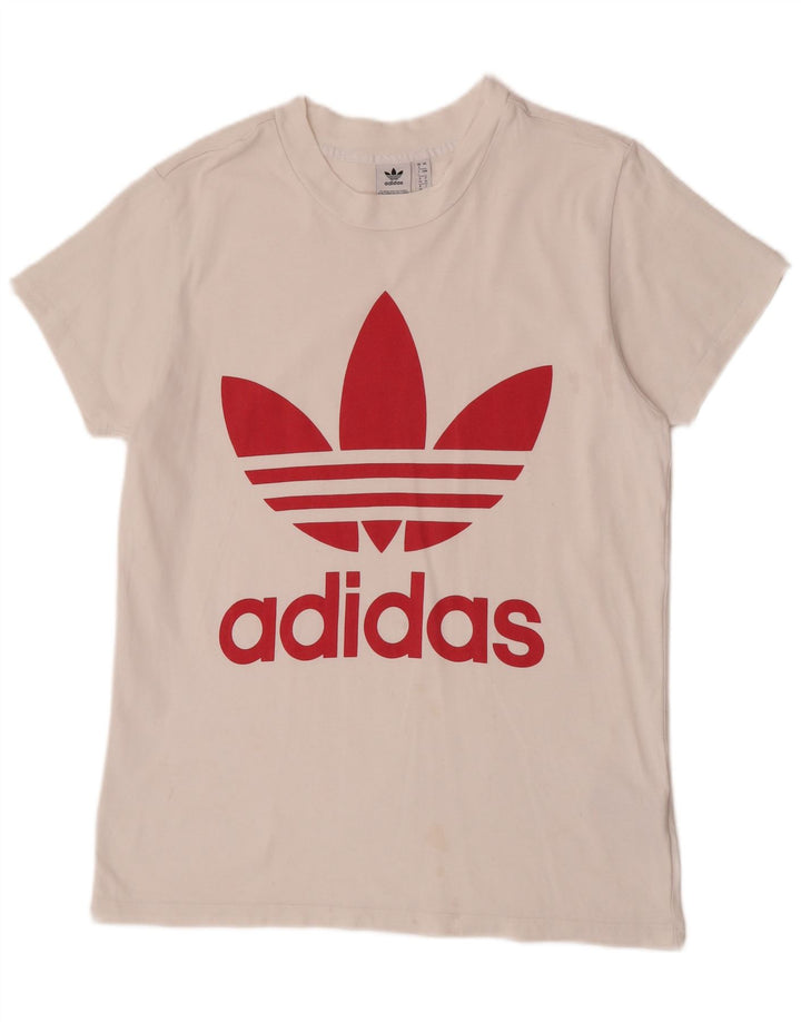 Adidas Camiseta gráfica extragrande para mujer, talla 8, color blanco