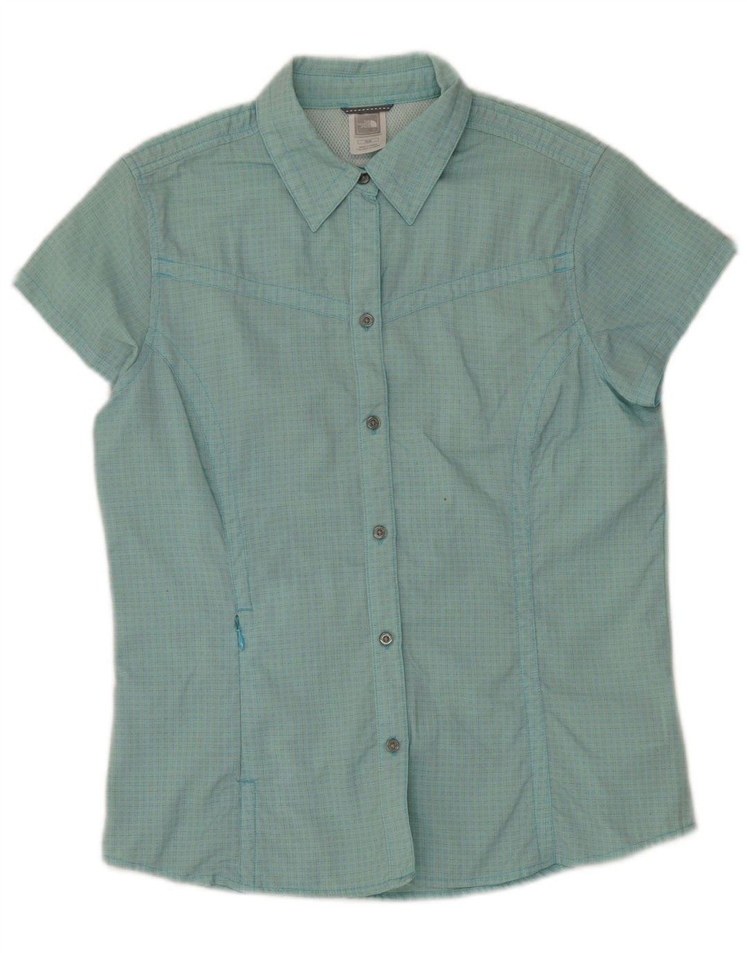 THE NORTH FACE Camisa de manga corta para mujer UK 44 Medium Turquoise Check