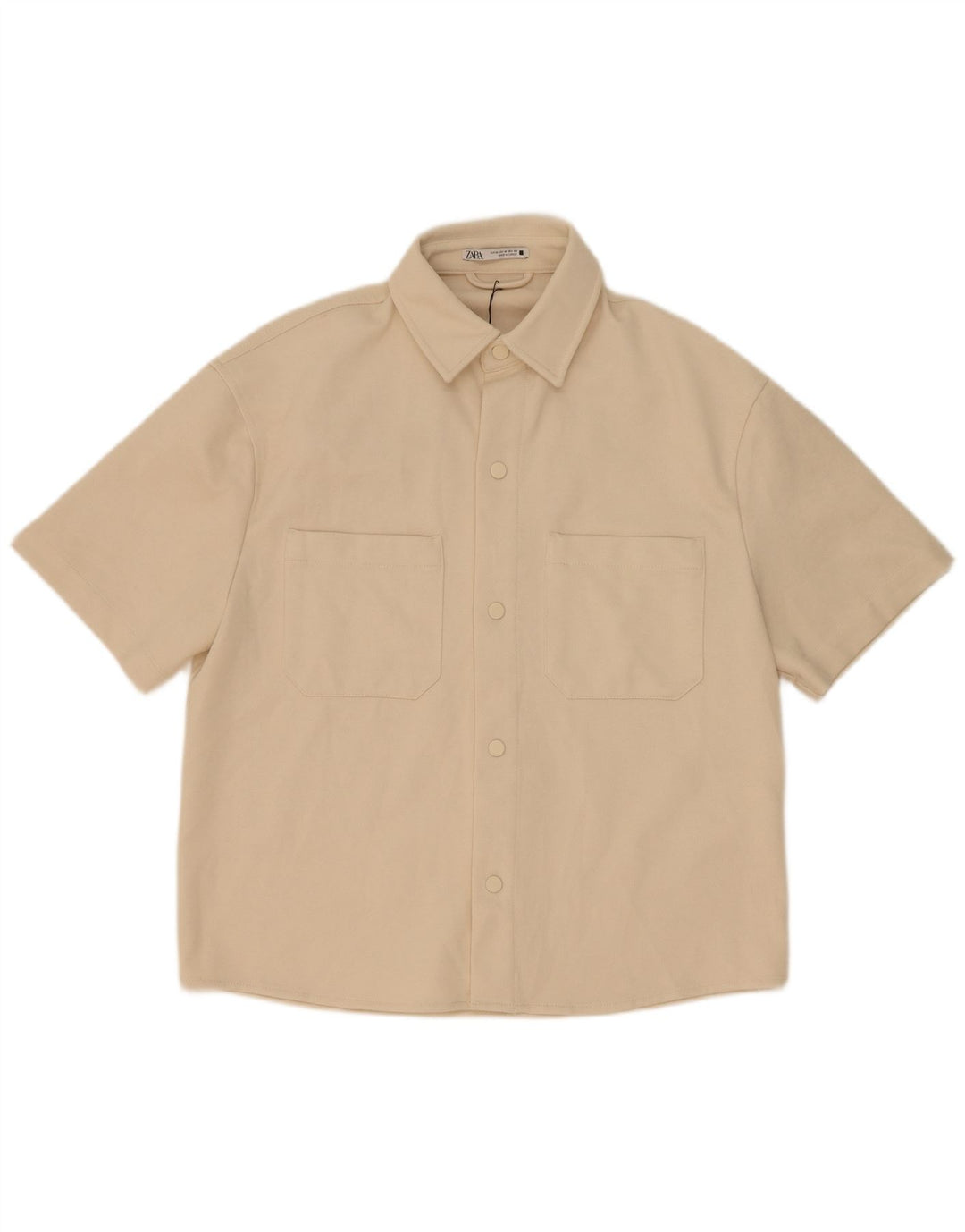 Zara Hombre Camisa Manga Corta Poliéster Beige Medio