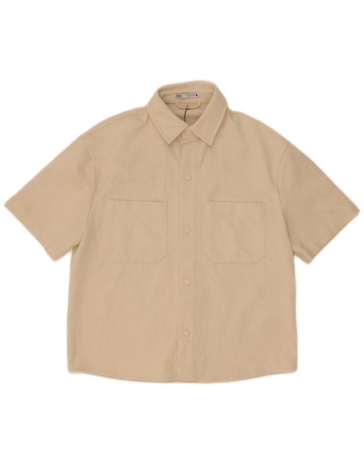Zara Hombre Camisa Manga Corta Poliéster Beige Medio