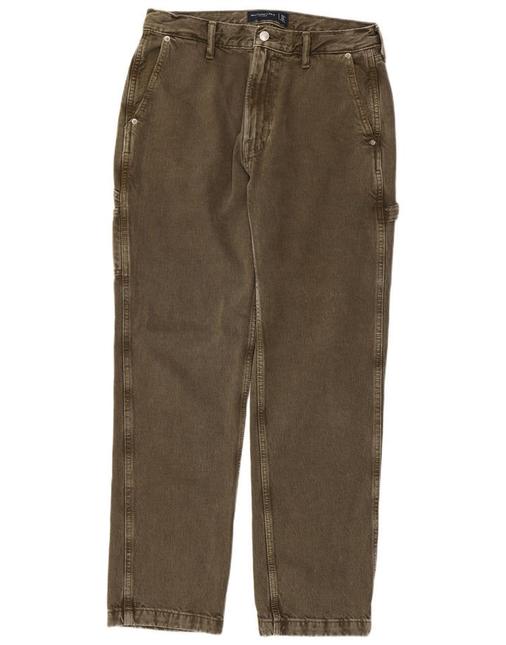 ABERCROMBIE & FITCH Pantalones cargo holgados para hombre W32 L32 Caqui 90s