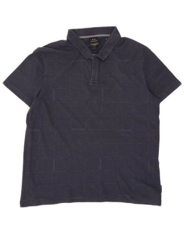 Armani Exchange Polo para hombre de algodón a cuadros azul marino grande