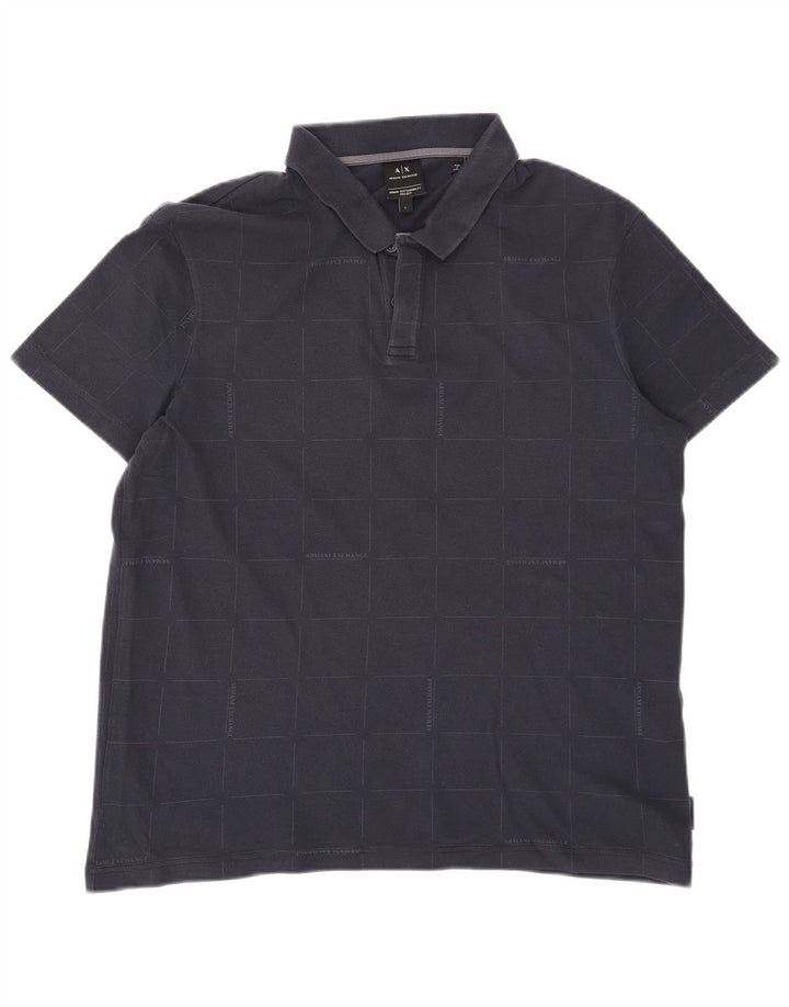 Armani Exchange Polo para hombre de algodón a cuadros azul marino grande