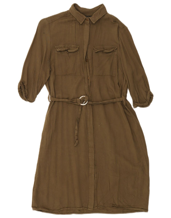 TOPSHOP Vestido camisero de manga 3/4 de gran tamaño para mujer UK 10 Small Viscosa caqui