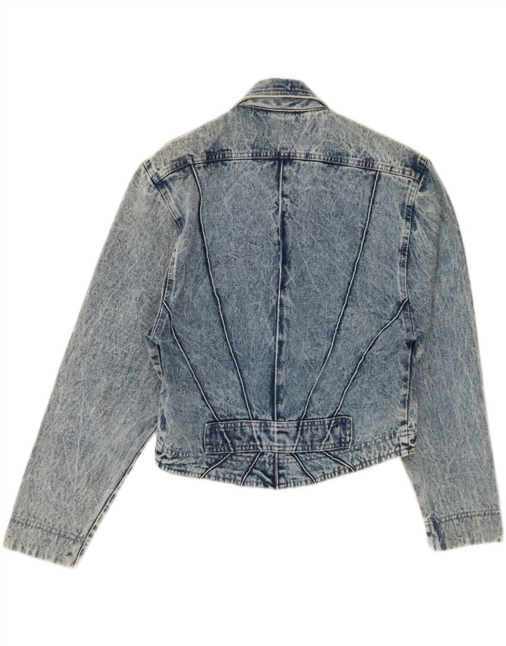 Vintage mujer crop denim chaqueta Reino Unido 10 pequeño algodón azul
