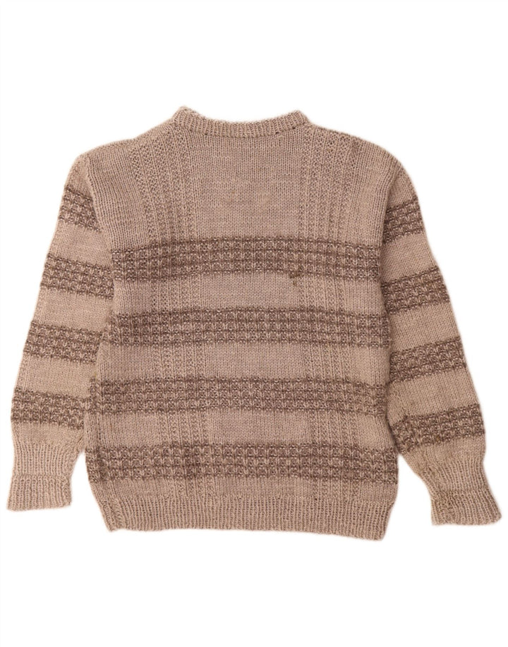 Vintage hombres cuello redondo jersey suéter medio gris rayas