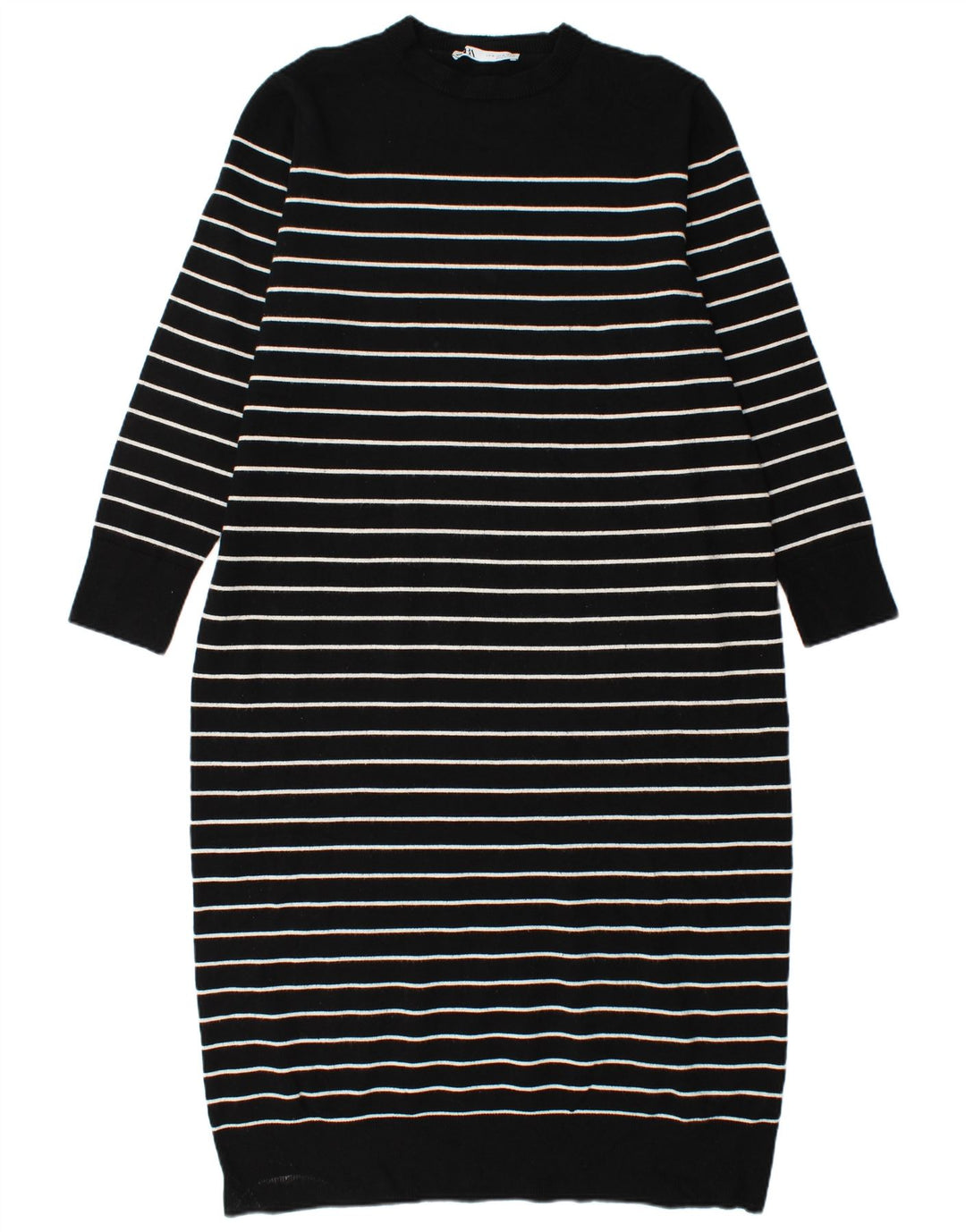 ZARA Mujer Vestido Jersey Manga Larga ES 40 XL Viscosa Rayas Negro