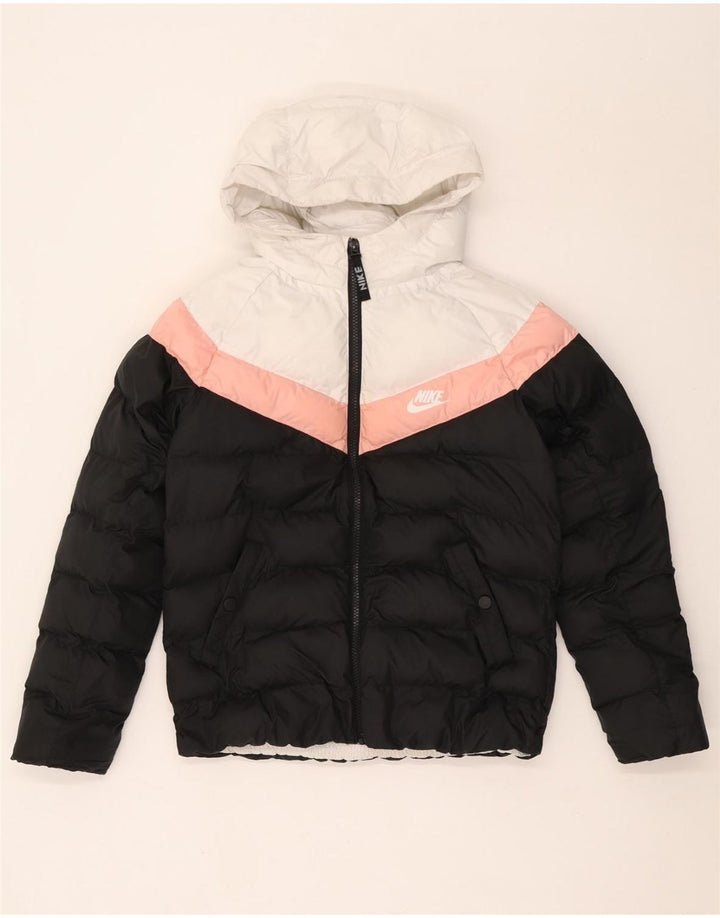 NIKE Chaqueta acolchada con capucha para niños 10-11 años Mediana Negro Colorblock