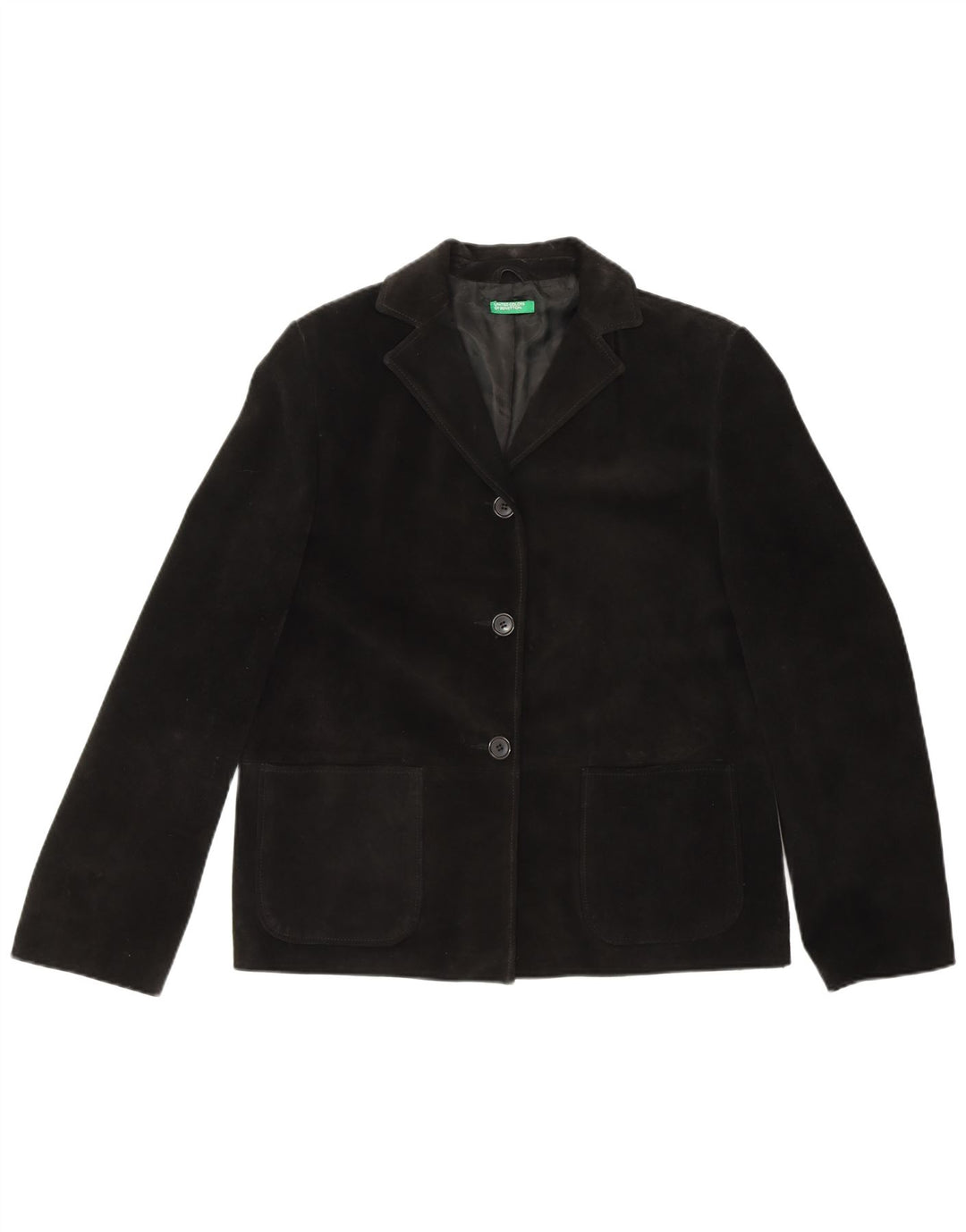 BENETTON Chaqueta tipo blazer de ante con 3 botones para mujer IT 44 Cuero negro mediano