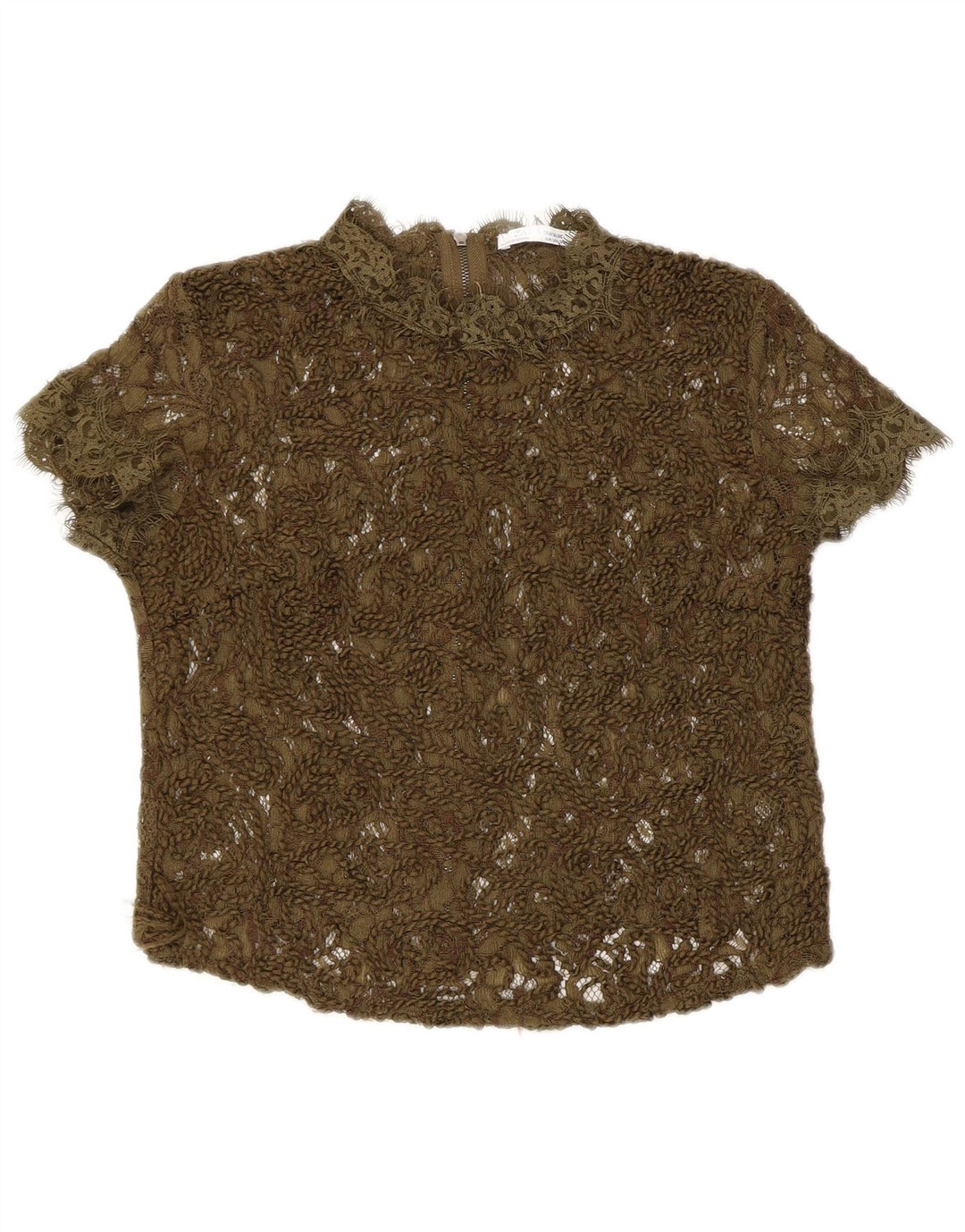 Zara Blusa Transparente De Encaje para Mujer Top UK 8 Small Khaki