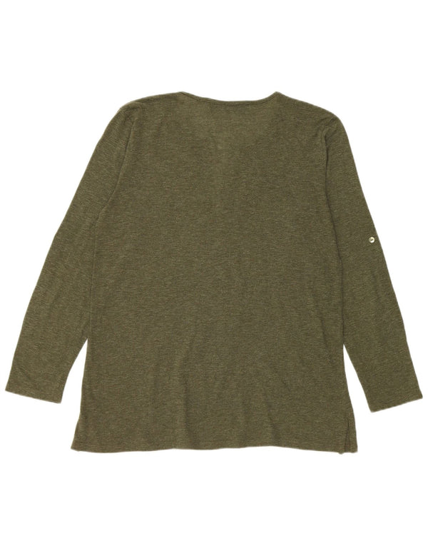 Zara Mujer Top Manga Larga UK 46 Grande Verde Moteado