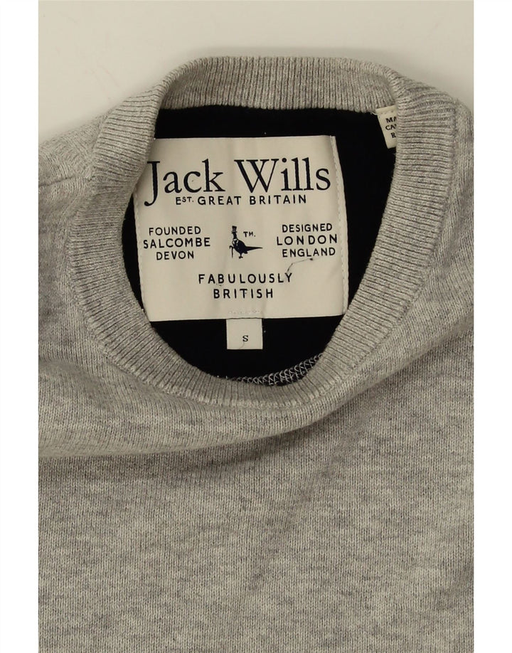 JACK WILLS Mens Crew Neck Jumper Sweater Small Grey Cotton Vintage Jack Wills and Second-Hand Jack Wills from Messina Hembry 
