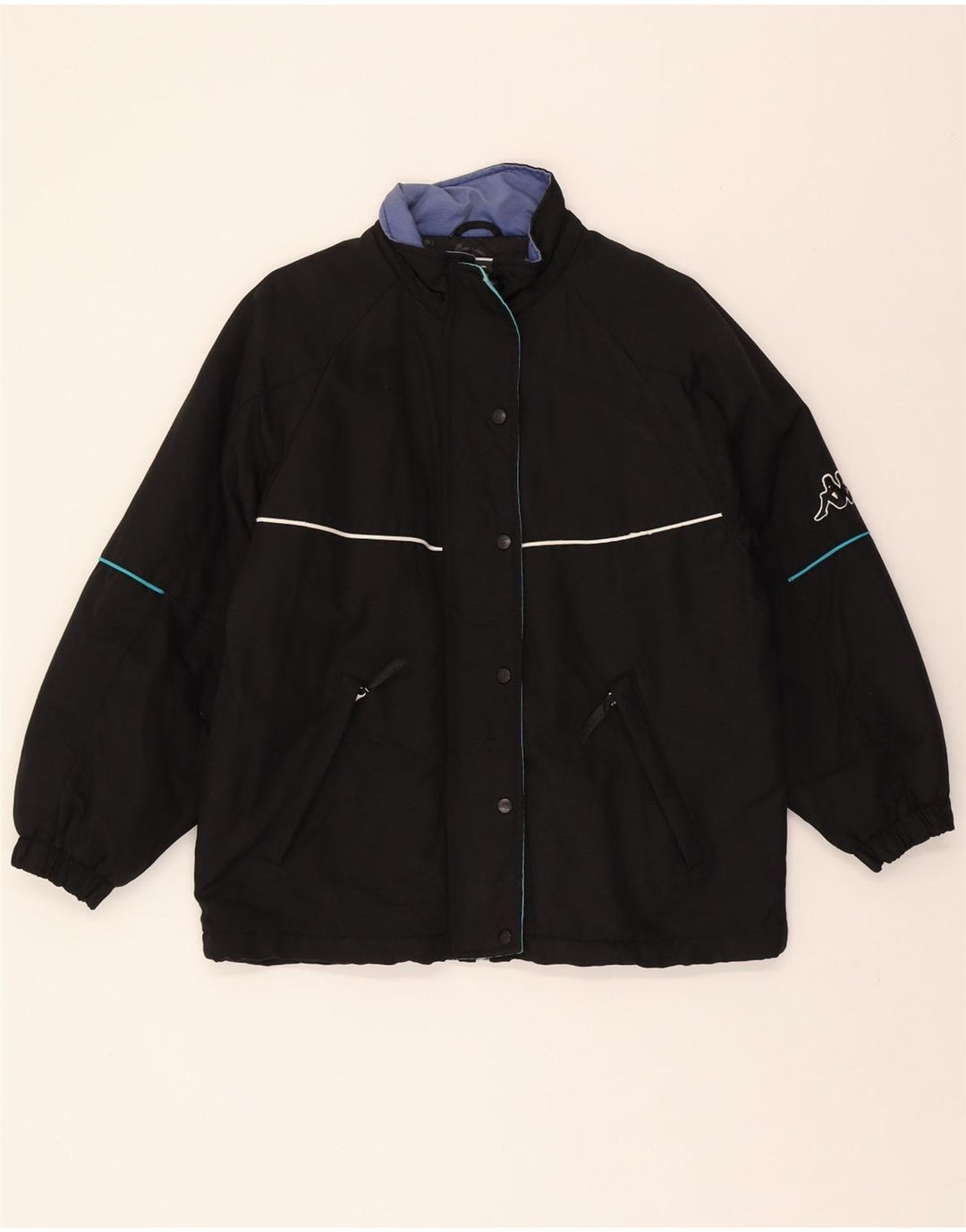 KAPPA Womens Bomber Jacket UK 14 Medium Black Nylon Vintage Kappa and Second-Hand Kappa from Messina Hembry 
