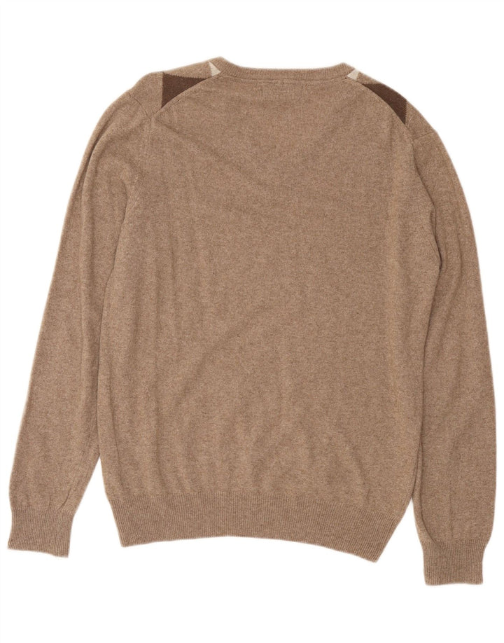 CONSENSO Jersey con Cuello en V para Hombre Marrón Medio Argyle/Lana Diamante