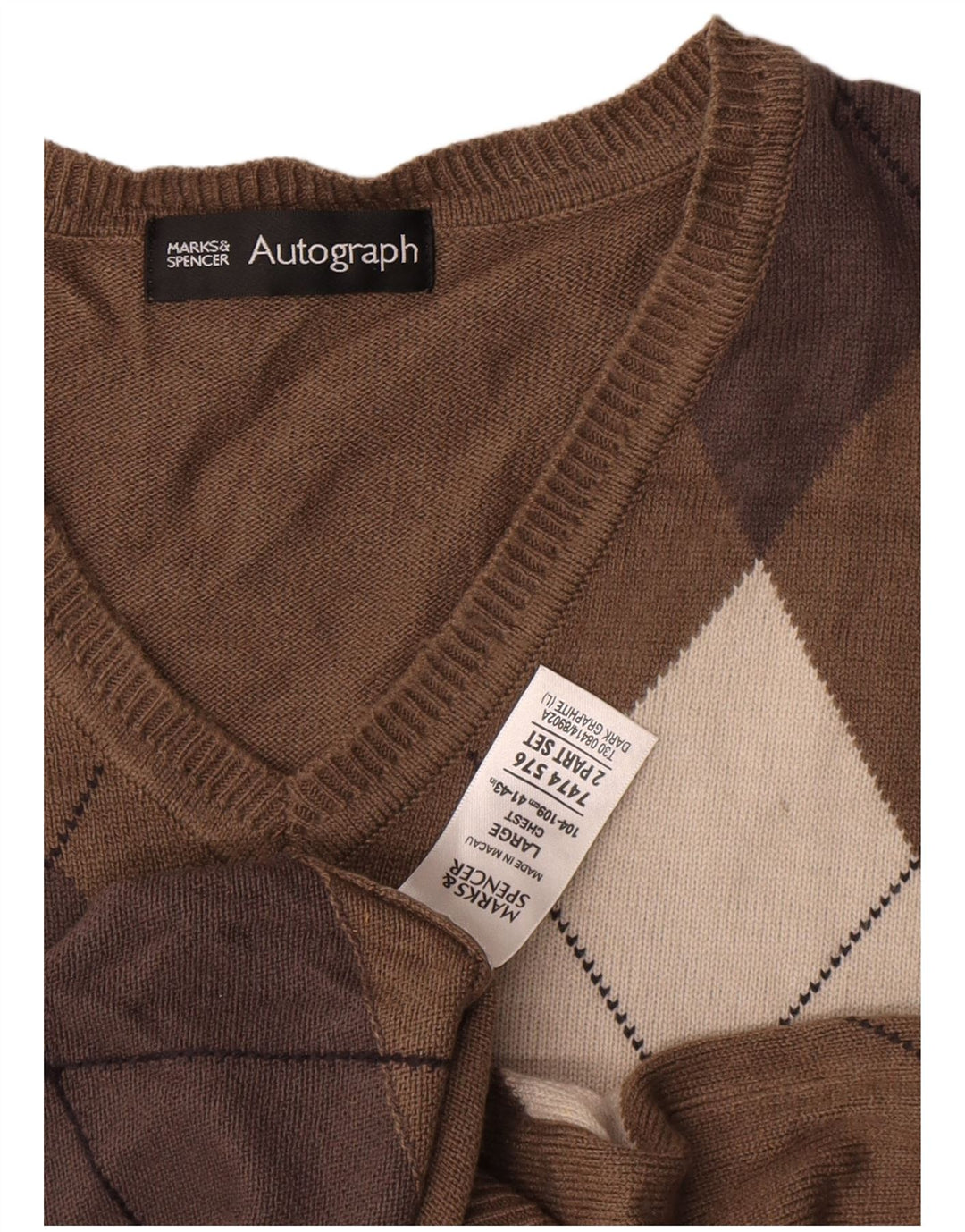 Marks & Spencer Camiseta sin mangas con autógrafo para hombre, talla grande, gris Argyle/Diamante