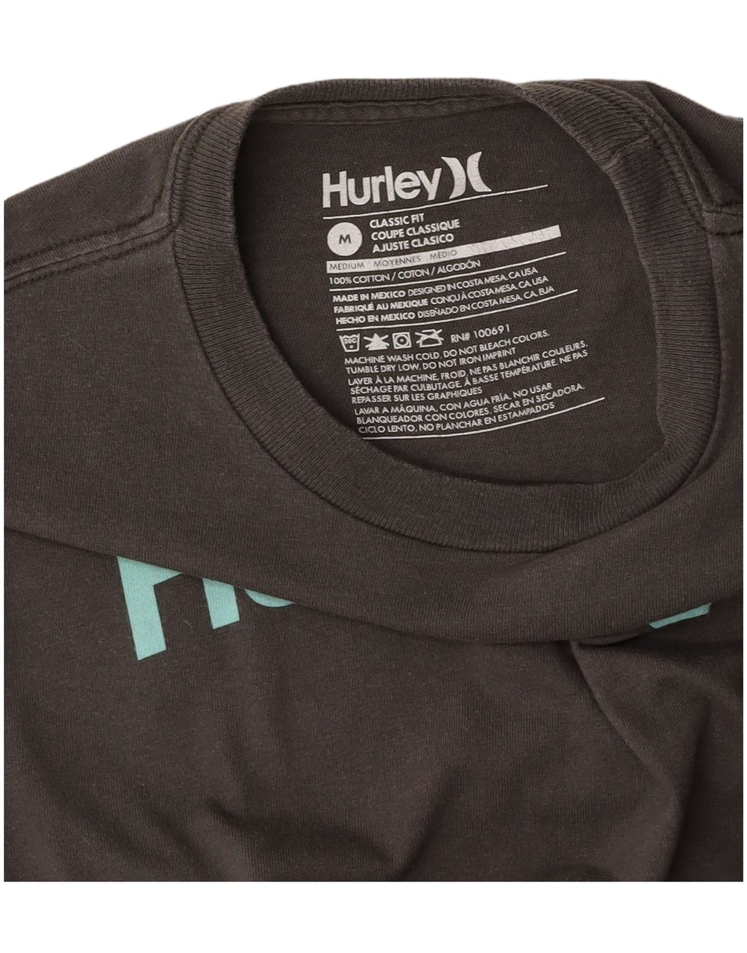 HURLEY Camiseta gráfica de ajuste clásico para mujer UK 48 Algodón gris medio
