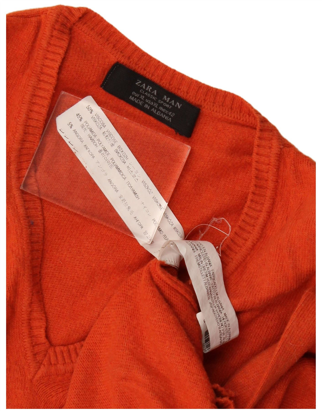 Zara Hombre Jersey Cuello Pico XL Viscosa Naranja