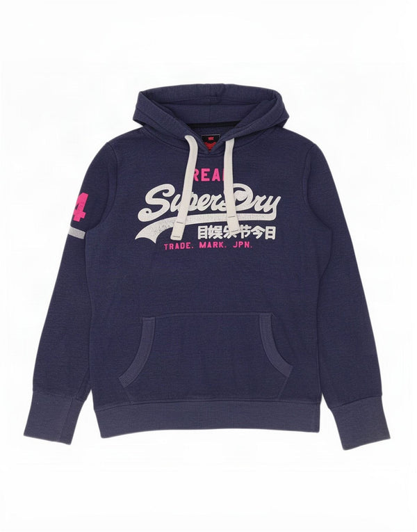 Superdry Womens Graphic Hoodie Jumper UK 16 Large Navy Blue Cotton