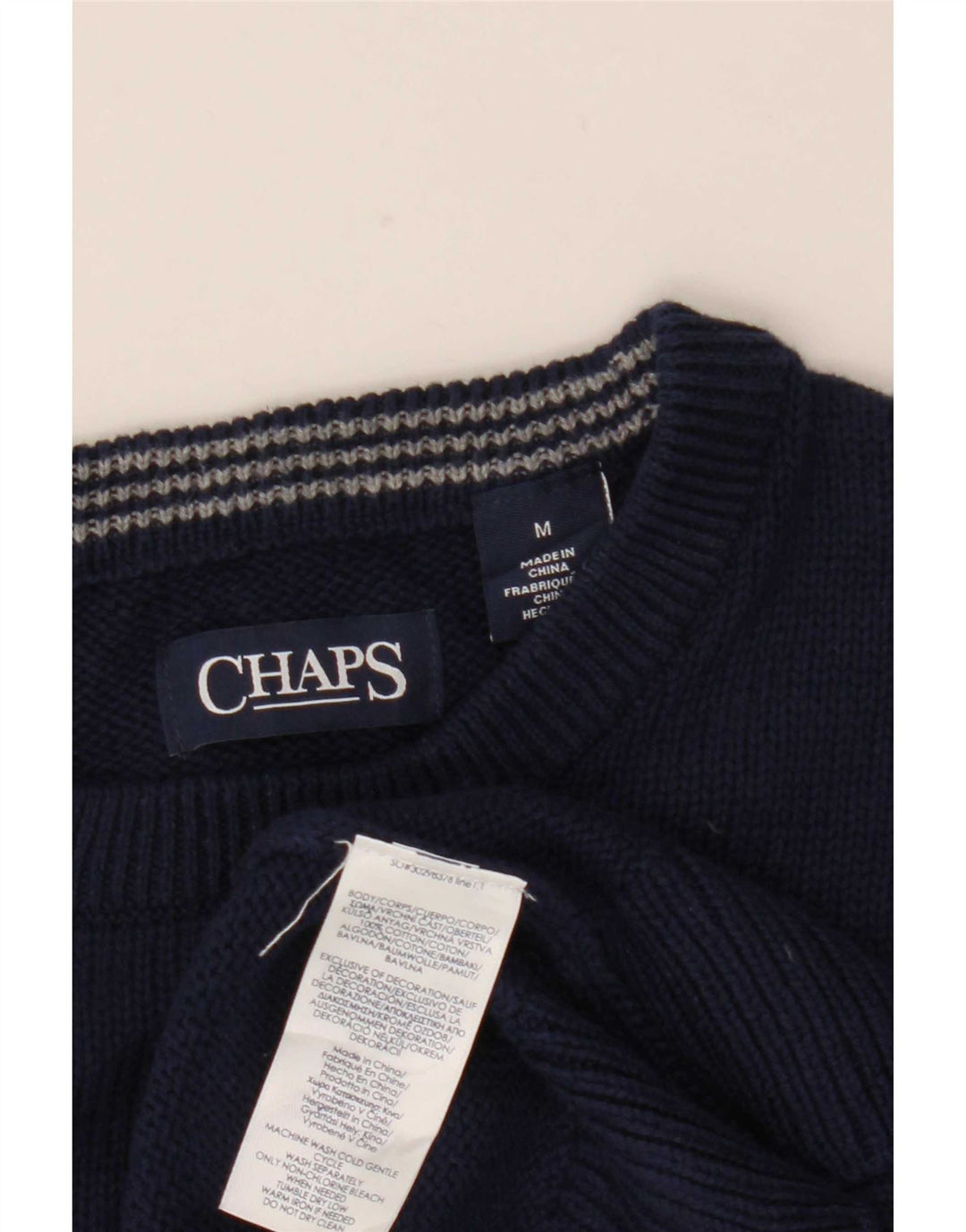 Chaps Hombre Cuello Redondo Jersey Suéter Medio Azul Marino Algodón