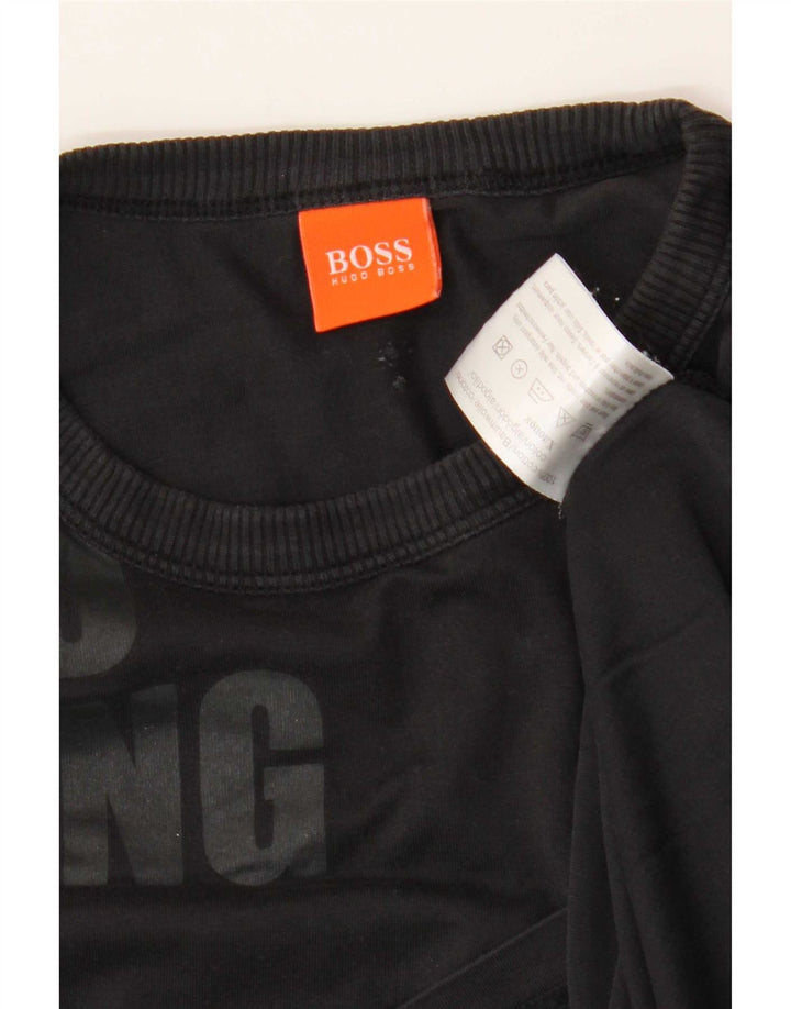Hugo Boss Hombre: Top gráfico de manga larga de algodón negro mediano
