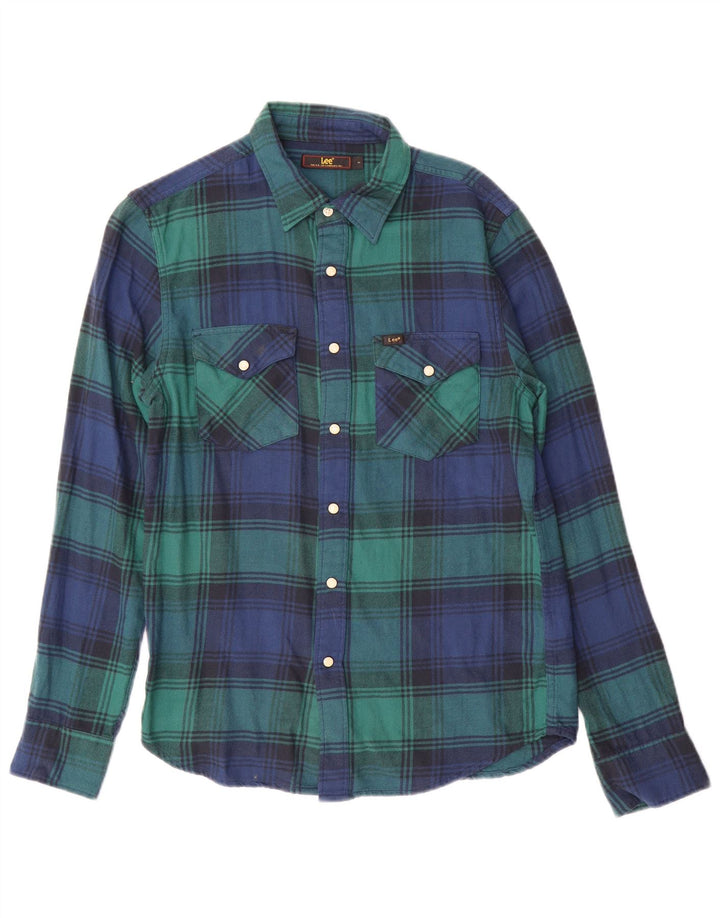 Camisa De Franela De Algodón A Cuadros Verde Pequeño Lee Hombre
