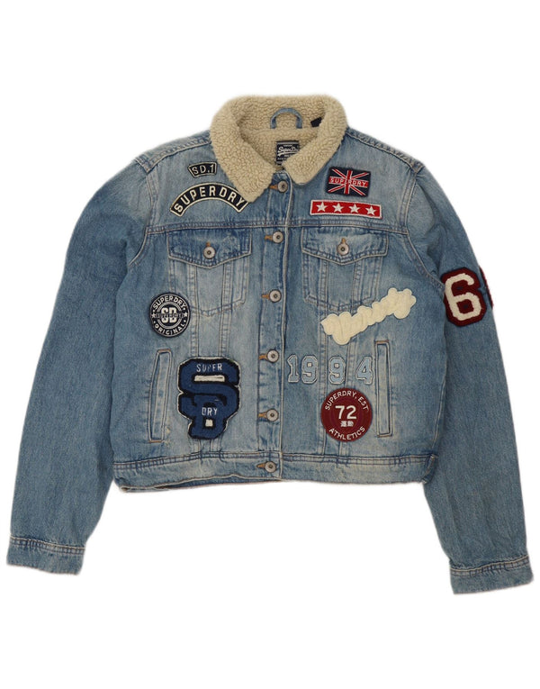Superdry Mujer Crop Graphic Denim Sherpa Chaqueta UK 46 Grande Algodón Azul