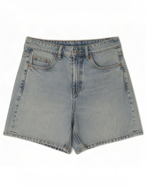 Zara Pantalones Cortos De Mezclilla De Cintura Alta Para Mujer EU 36 XS W26 Algodón Azul