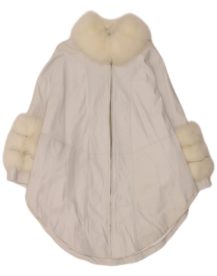 Vintage mujer Poncho cuero abrigo Reino Unido 18 XL blanco