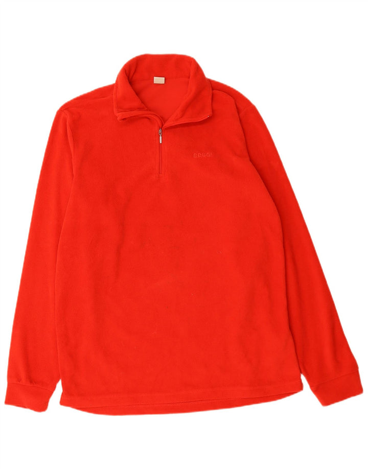 Brugi - Jersey de forro polar con cuello y cremallera para hombre, poliéster rojo grande