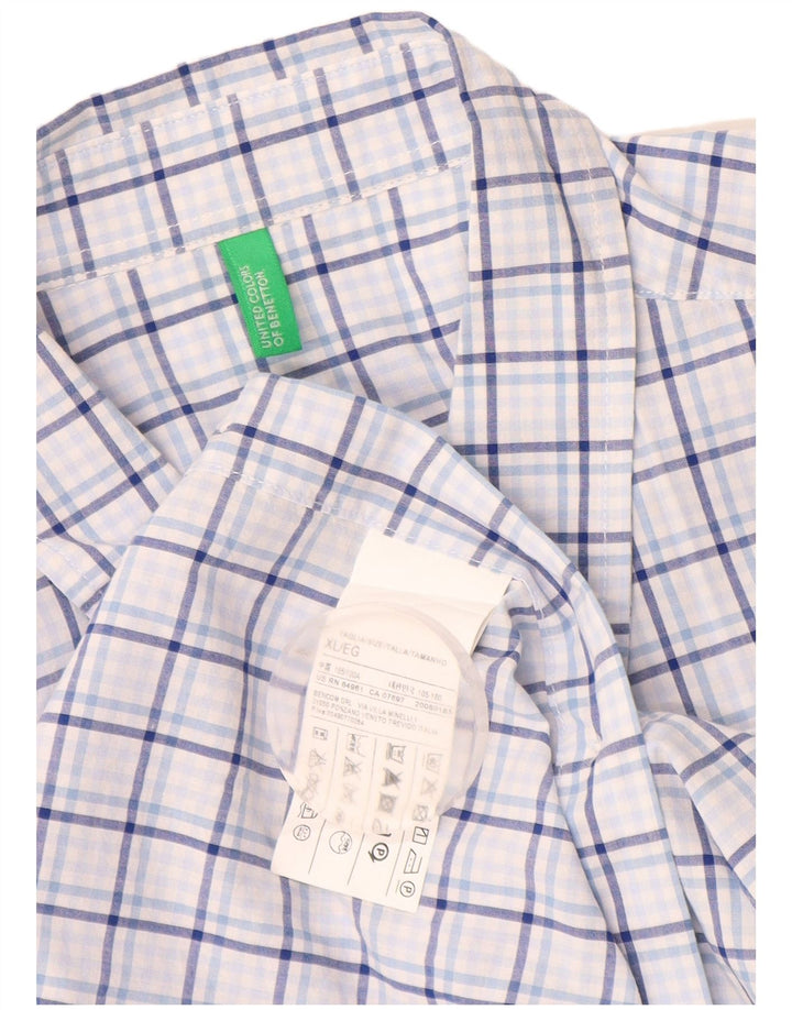 Camisa Benetton Hombre XL Algodón A Cuadros Azul