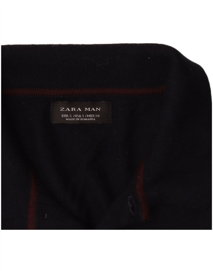 Zara Hombre Polo Cuello Jersey Suéter Pequeño Azul Marino