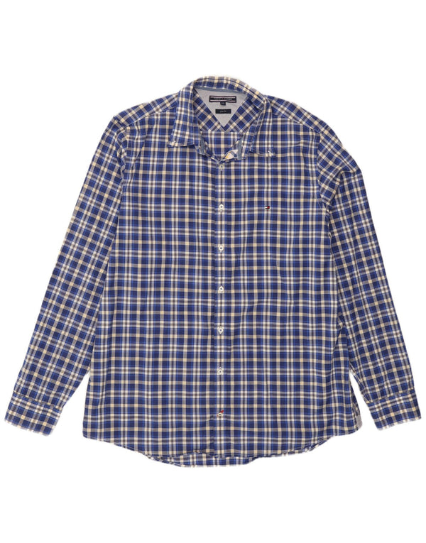 Tommy Hilfiger Camisa Slim Fit para Hombre 2XL Algodón a Cuadros Azul