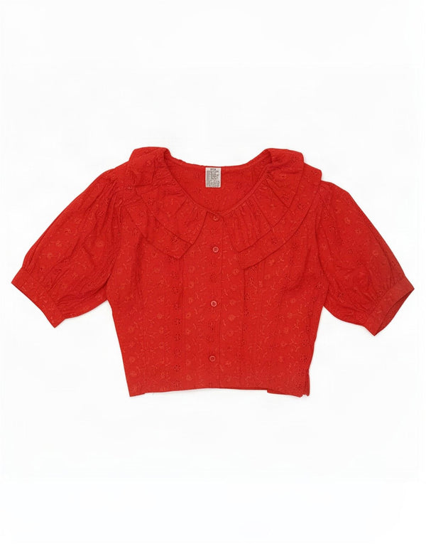 C&A Blusa camisera de manga 3/4 con volantes en la parte delantera para mujer EU 34/36 XS Rojo Floral