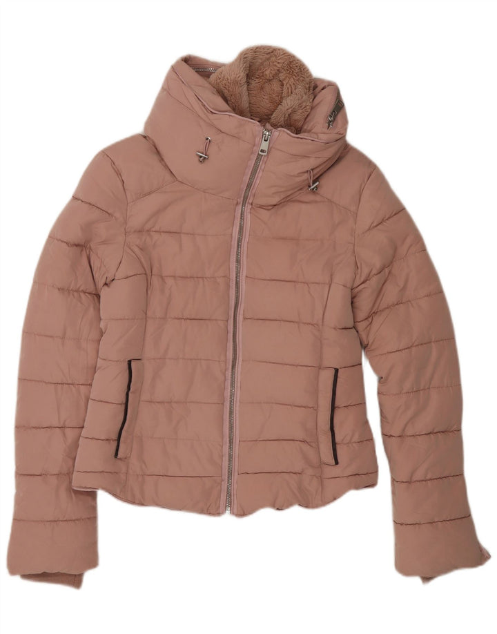 Zara Mujer Crop Chaqueta Acolchada UK 10 Small Rosa