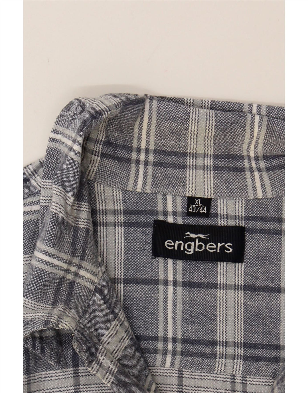 ENGBERS Mens Short Sleeve Pullover Shirt Size 43/44 XL Grey Check Cotton Vintage Engbers and Second-Hand Engbers from Messina Hembry 