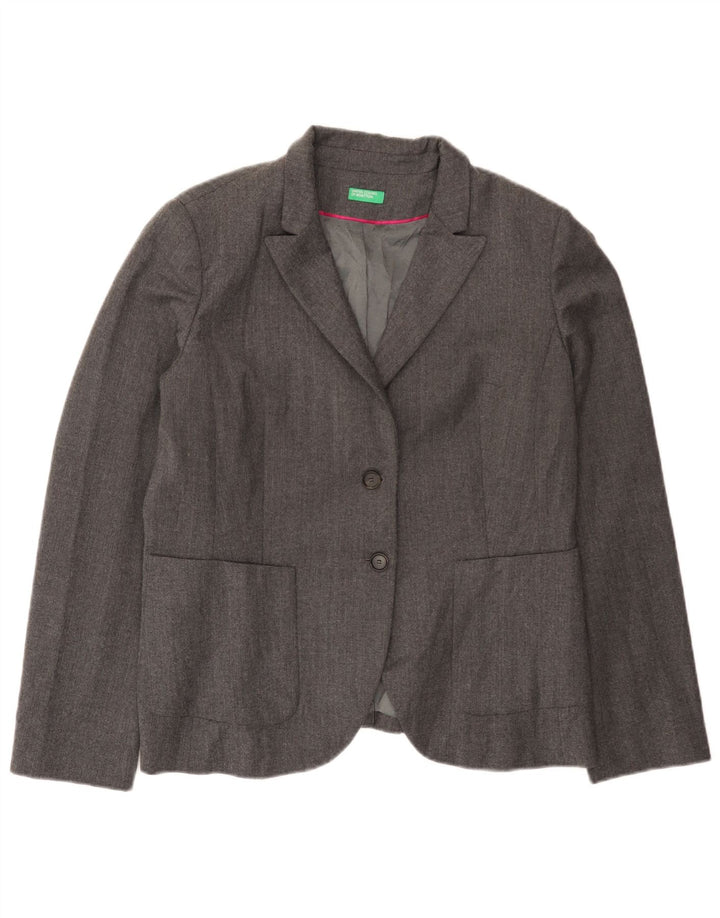 Benetton Chaqueta Americana De 2 Botones Para Mujer UK 46 Large Lana Gris