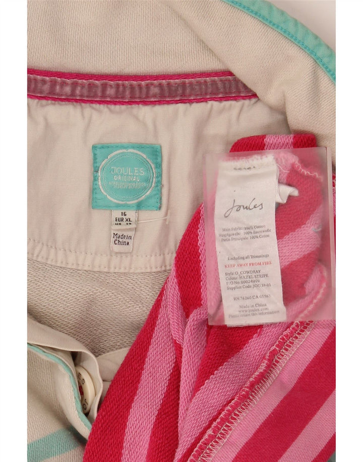 Joules - Sudadera con cuello y botones para mujer, talla 40, talla grande, color blanco a rayas
