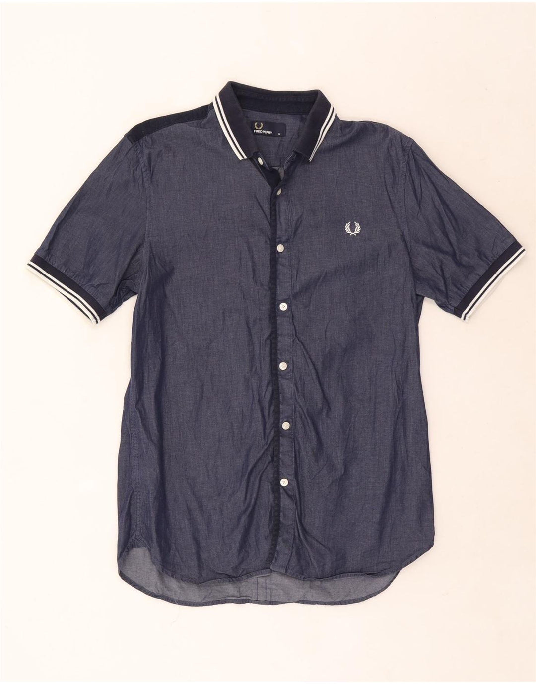 Camisa Fred Perry Hombre De Manga Corta De Algodón A Rayas Azul Marino Medio