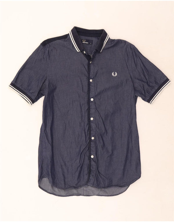 Camisa Fred Perry Hombre De Manga Corta De Algodón A Rayas Azul Marino Medio
