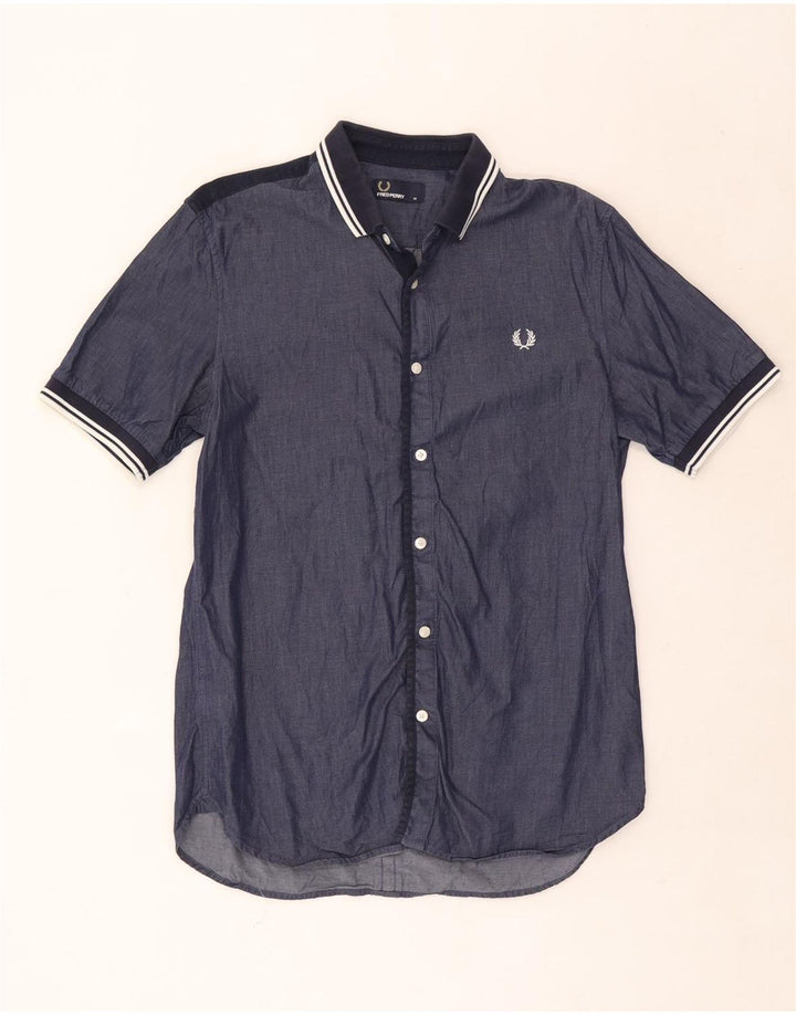 Camisa Fred Perry Hombre De Manga Corta De Algodón A Rayas Azul Marino Medio