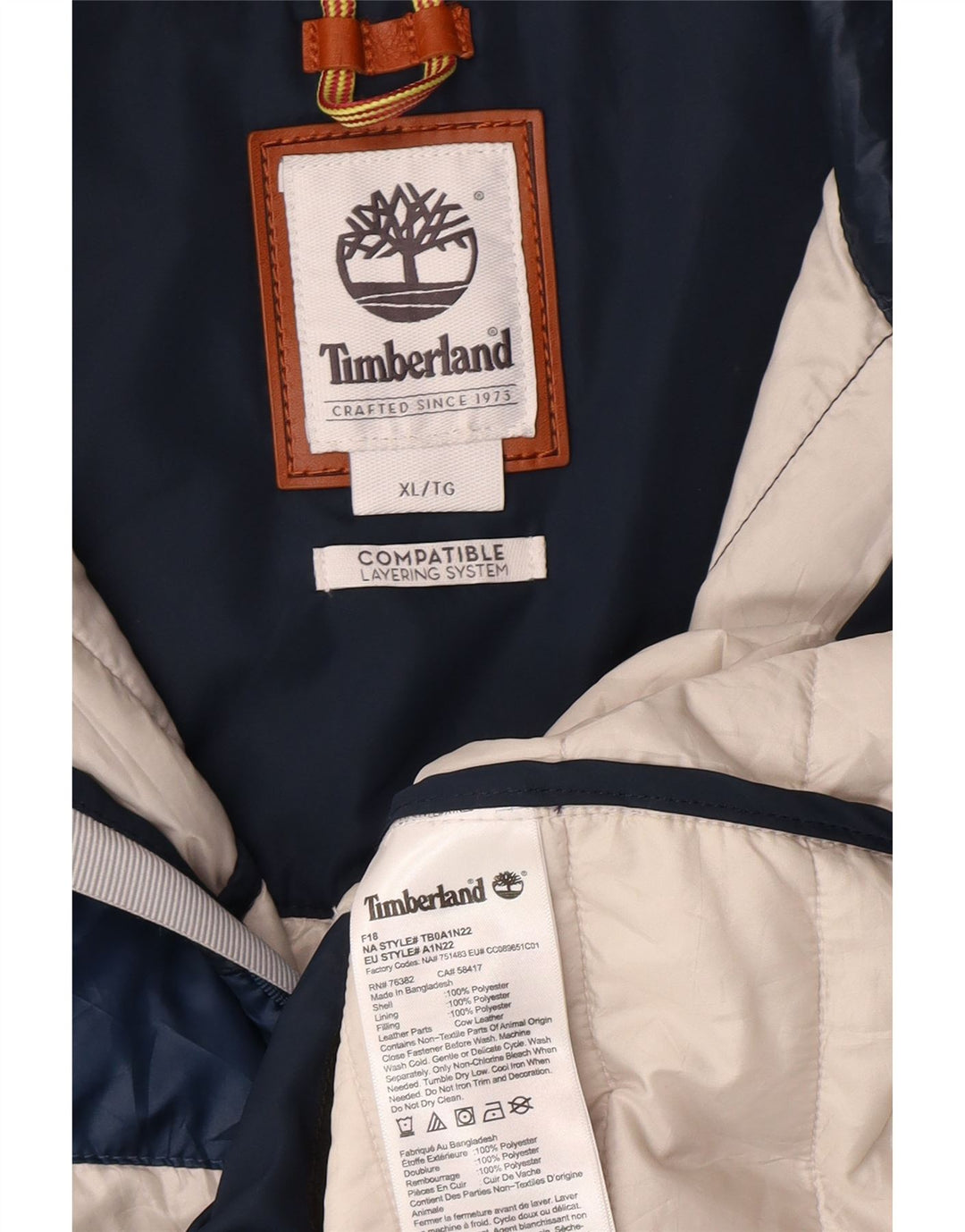 TIMBERLAND Mens Padded Jacket UK 42 XL Off White Colourblock Polyester