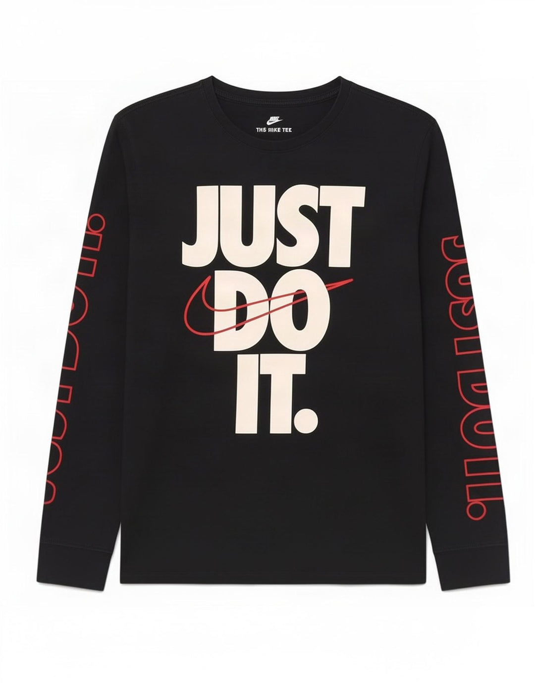 Nike Camiseta gráfica de corte atlético para hombre, manga larga, algodón negro grande