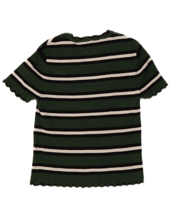 Zara Mujer Crop Camiseta Top UK 8 Small Verde Rayas Viscosa