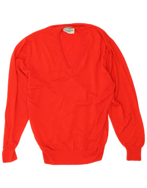 Vintage hombres V-cuello jumper suéter IT 50 medio rojo cachemira